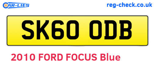 SK60ODB are the vehicle registration plates.