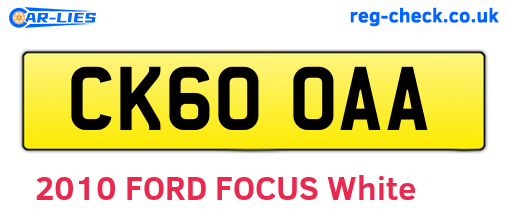 CK60OAA are the vehicle registration plates.