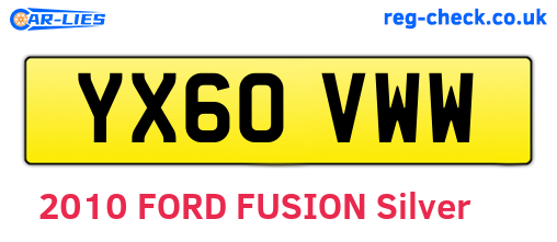 YX60VWW are the vehicle registration plates.