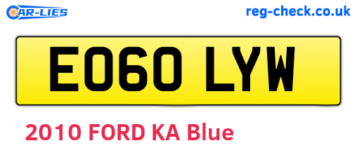 EO60LYW are the vehicle registration plates.