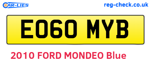 EO60MYB are the vehicle registration plates.