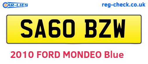 SA60BZW are the vehicle registration plates.