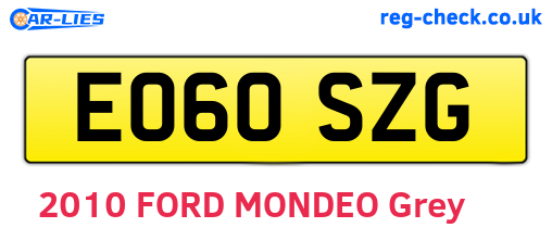 EO60SZG are the vehicle registration plates.