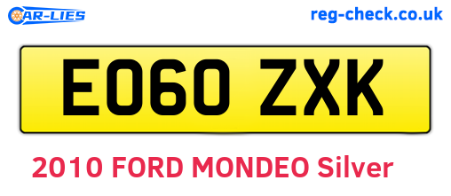 EO60ZXK are the vehicle registration plates.