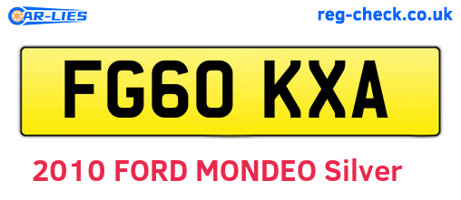 FG60KXA are the vehicle registration plates.