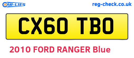 CX60TBO are the vehicle registration plates.