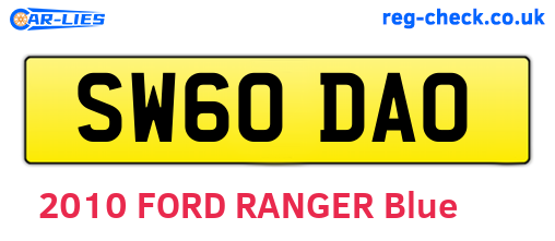 SW60DAO are the vehicle registration plates.