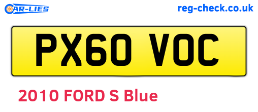 PX60VOC are the vehicle registration plates.