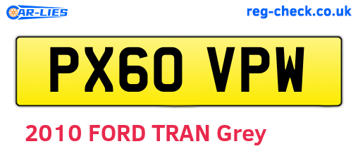 PX60VPW are the vehicle registration plates.