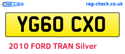 YG60CXO are the vehicle registration plates.