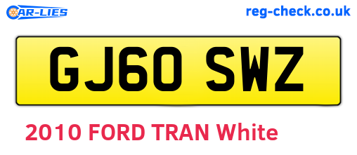 GJ60SWZ are the vehicle registration plates.