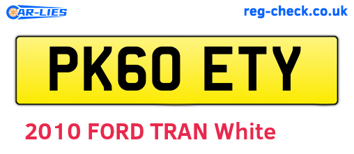 PK60ETY are the vehicle registration plates.