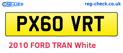 PX60VRT are the vehicle registration plates.