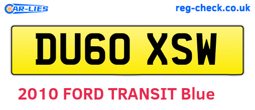 DU60XSW are the vehicle registration plates.