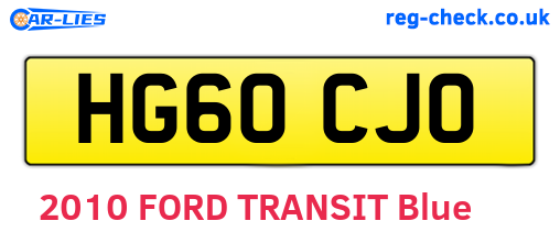 HG60CJO are the vehicle registration plates.