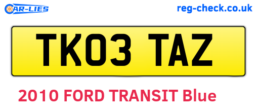 TK03TAZ are the vehicle registration plates.