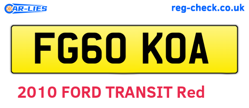 FG60KOA are the vehicle registration plates.