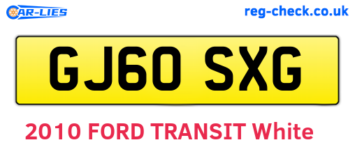 GJ60SXG are the vehicle registration plates.