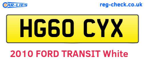 HG60CYX are the vehicle registration plates.