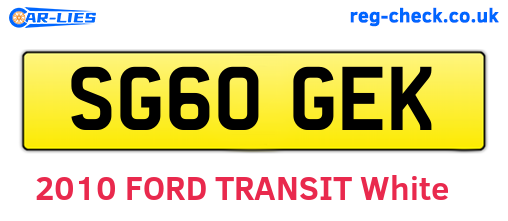SG60GEK are the vehicle registration plates.