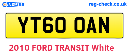 YT60OAN are the vehicle registration plates.