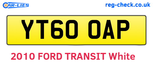 YT60OAP are the vehicle registration plates.