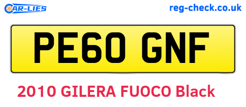 PE60GNF are the vehicle registration plates.