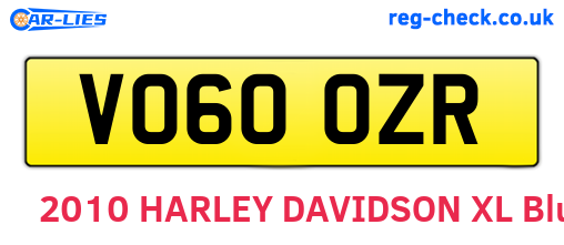 VO60OZR are the vehicle registration plates.