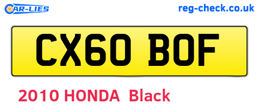 CX60BOF are the vehicle registration plates.