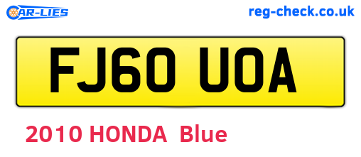 FJ60UOA are the vehicle registration plates.