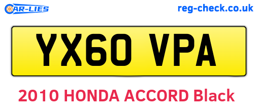 YX60VPA are the vehicle registration plates.