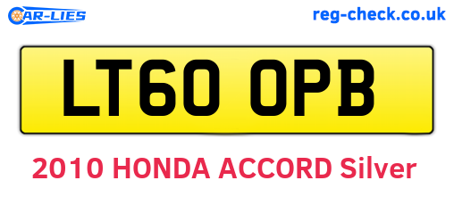 LT60OPB are the vehicle registration plates.
