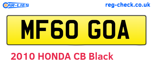 MF60GOA are the vehicle registration plates.