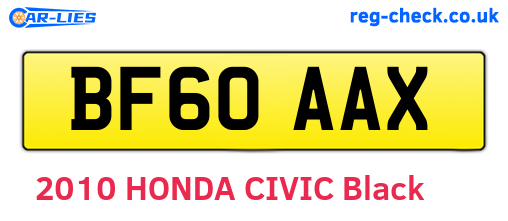 BF60AAX are the vehicle registration plates.