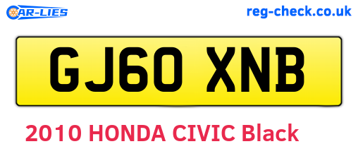 GJ60XNB are the vehicle registration plates.