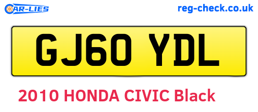 GJ60YDL are the vehicle registration plates.