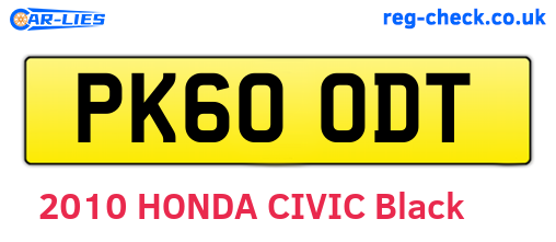 PK60ODT are the vehicle registration plates.