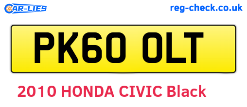 PK60OLT are the vehicle registration plates.