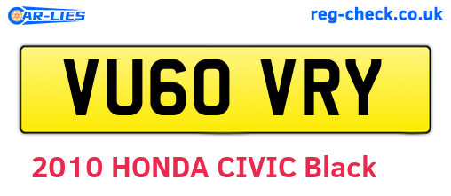 VU60VRY are the vehicle registration plates.