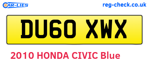 DU60XWX are the vehicle registration plates.