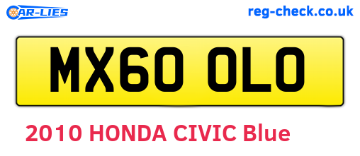 MX60OLO are the vehicle registration plates.