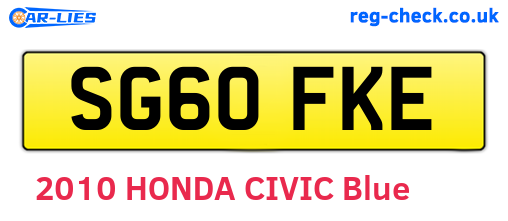 SG60FKE are the vehicle registration plates.