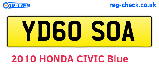 YD60SOA are the vehicle registration plates.