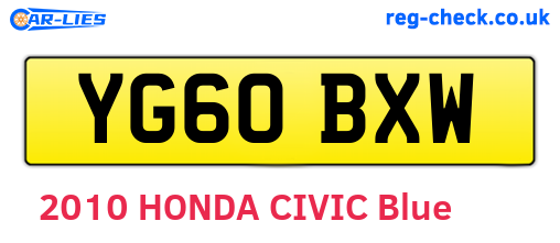 YG60BXW are the vehicle registration plates.