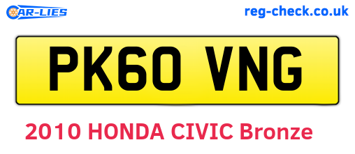 PK60VNG are the vehicle registration plates.
