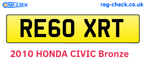 RE60XRT are the vehicle registration plates.