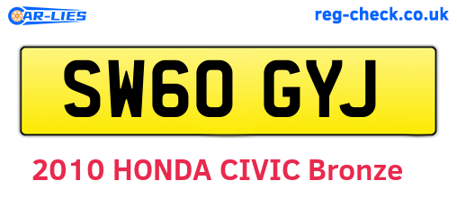 SW60GYJ are the vehicle registration plates.