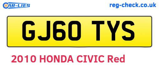 GJ60TYS are the vehicle registration plates.