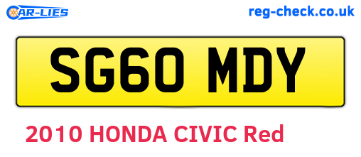 SG60MDY are the vehicle registration plates.