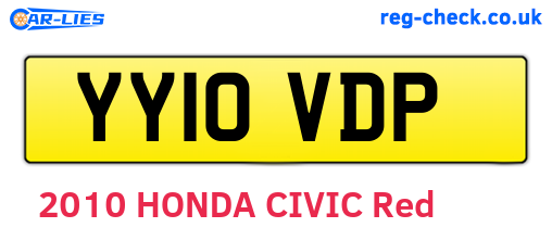 YY10VDP are the vehicle registration plates.